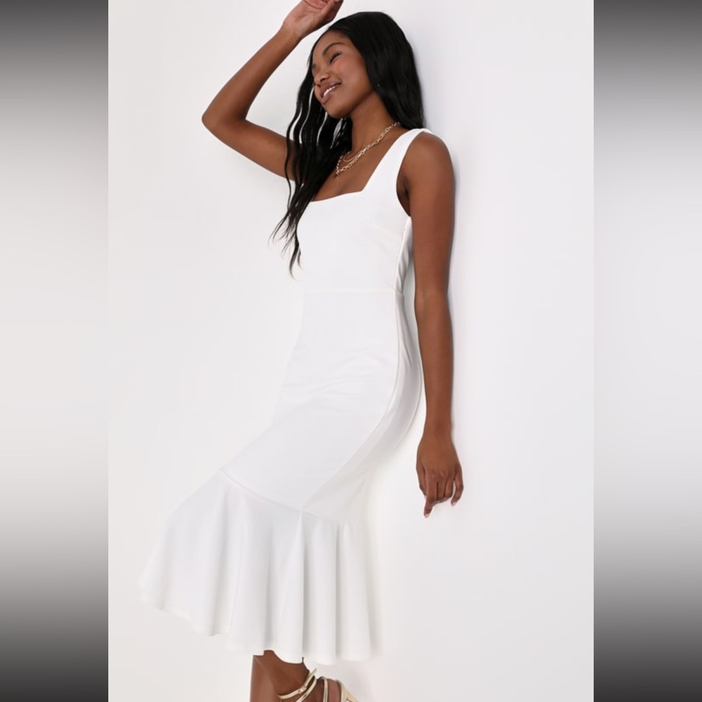 Lulus Moment Maker White Square Neck
Trumpet Midi Dress, Large - Picture 4 of 4
